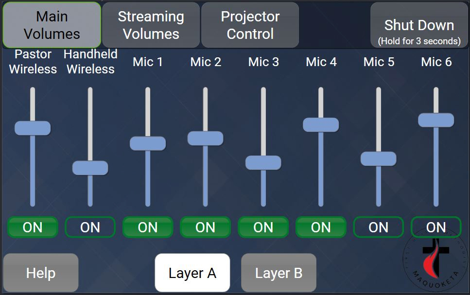 Main Volume for controls Audio/Video touchscreen