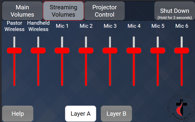 Streaming volume for controls Audio/Video touchscreen